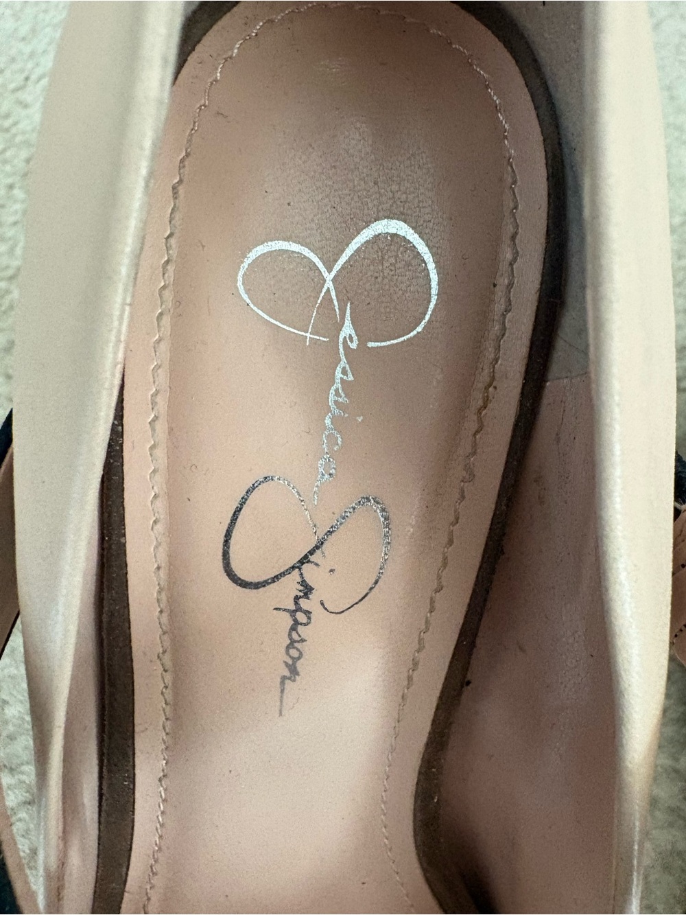 Jessica Simpson Blush Pink and Black Peep-Toe Mary Jane Heels - Picture 5 of 6